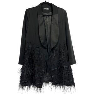 ZCRAVE Black Feather Trim Tuxedo Blazer Jacket Women's Medium
